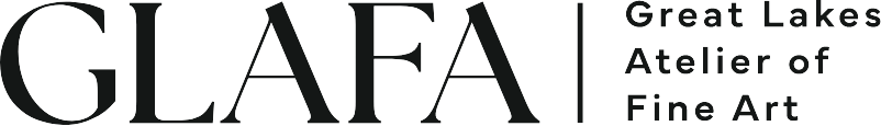 Logo of GLAFA, which stands for Great Lakes Atelier of Fine Art. The text is in a modern, serif font with "GLAFA" on the left and "Great Lakes Atelier of Fine Art" stacked vertically on the right against a white background.